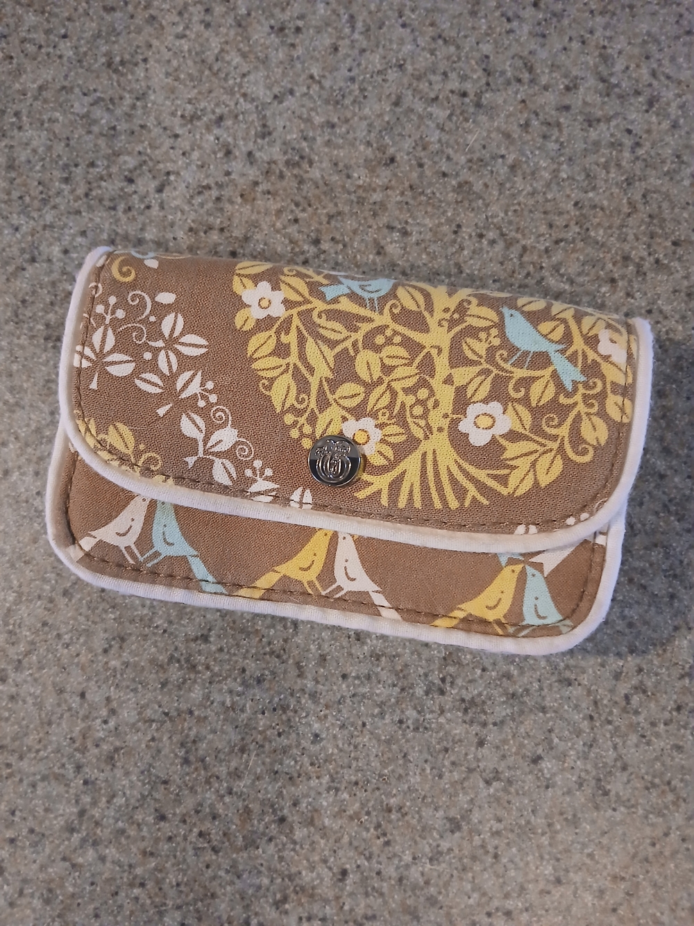 Vera Bradley Canvas Bird-Print Wallet in Brown and Yellow - Picture 1 of 10